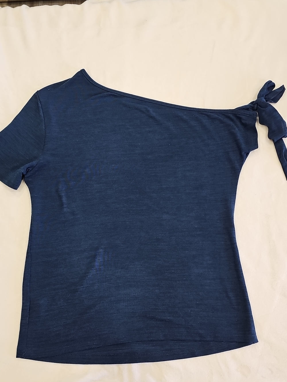 SHEIN Navy One-Shoulder Tie-Sleeve Crop Top